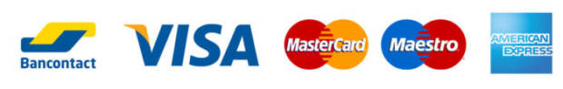 paiement en liquide ou en CB, Bancontact, Maestro, Visa, MasterCard, American Express